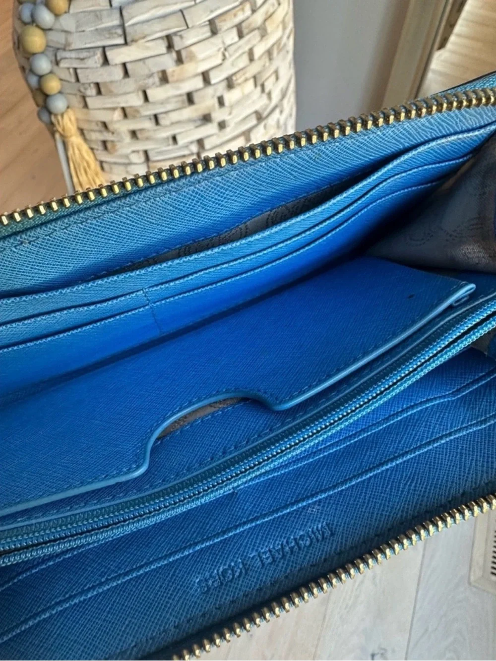 Michael Kors Lagoon Blue Zip Wallet with Gold Logo 2020